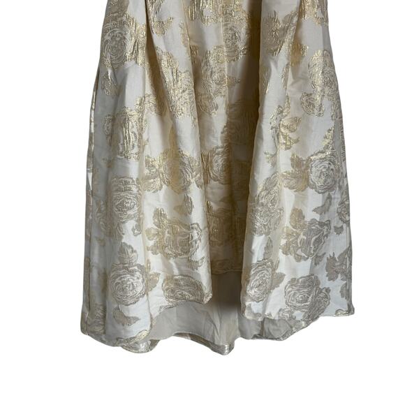 Eliza J Floral Jacquard Metallic Gold Fit & Flare Hi-Low Cocktail Dress Size 12 - Picture 4 of 10